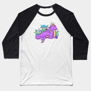 Purple Dragon and Mushrooms Baseball T-Shirt